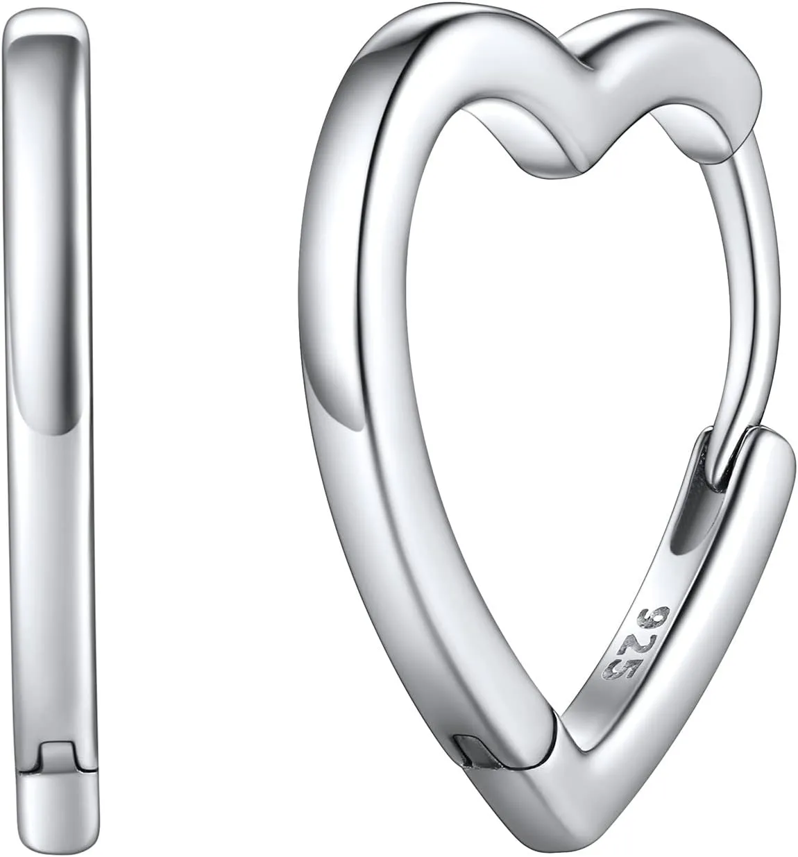 FOCALOOK 925 Sterling Silver Chunky Hoops|High Polished Round Heart CZ Hoop Earrings for Women