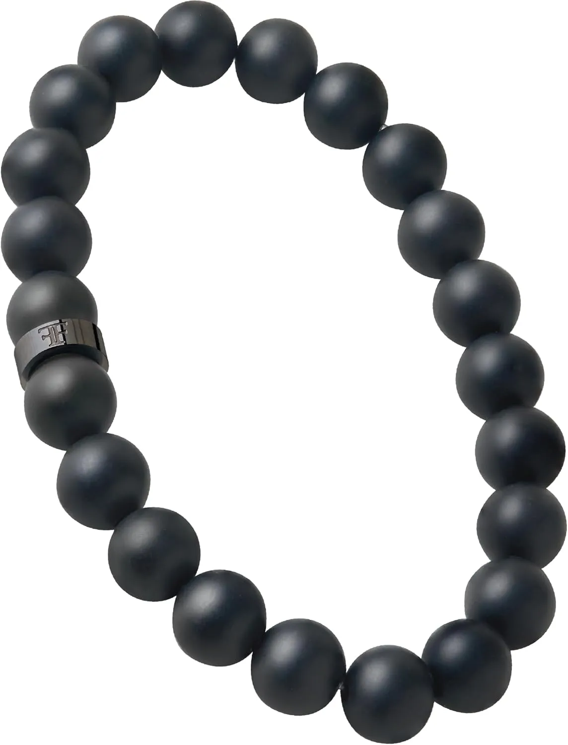 Forge & Foundry Mens Matte Black Solid Onyx Beaded Bracelet | Polished 18K Gold-Plated, Polished Stainless Steel or Polished Black Signature Bead Options | Andalus