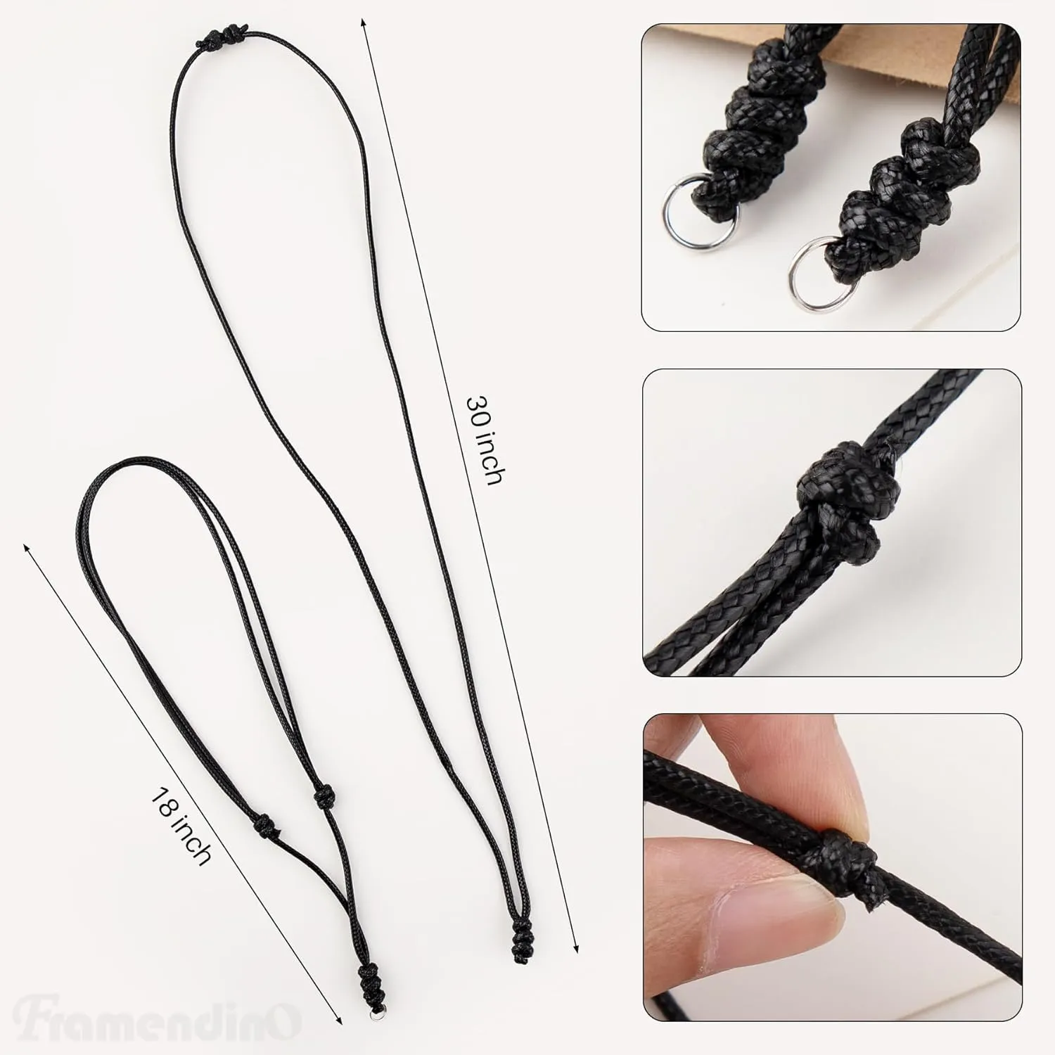 Framendino, Adjustable Necklace Cord for Pendants Necklace Adjustable Rope With Metal Ring for Women Men