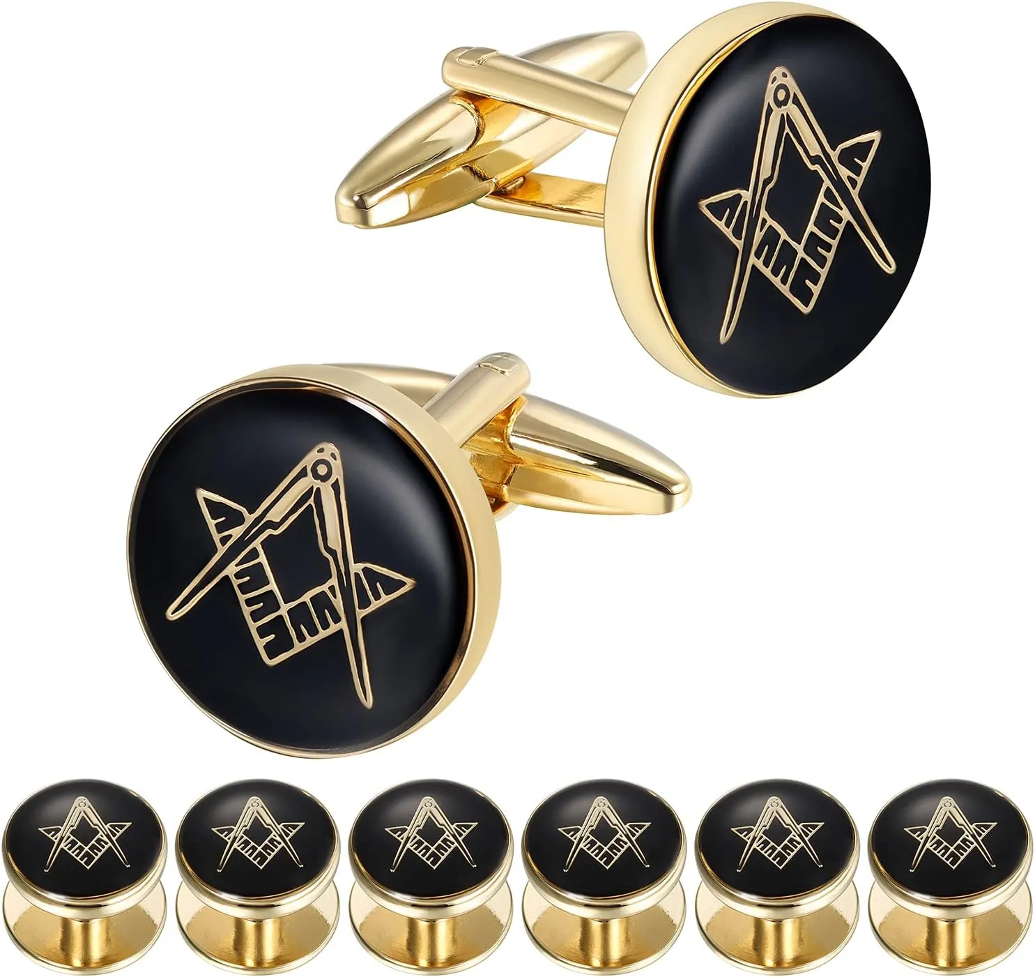 Freemason Masonic Cufflinks and Tuxedo Studs Set in Gift Box, Easy to Wear, Gifts or Jewelry for Men, Wedding Accessories.