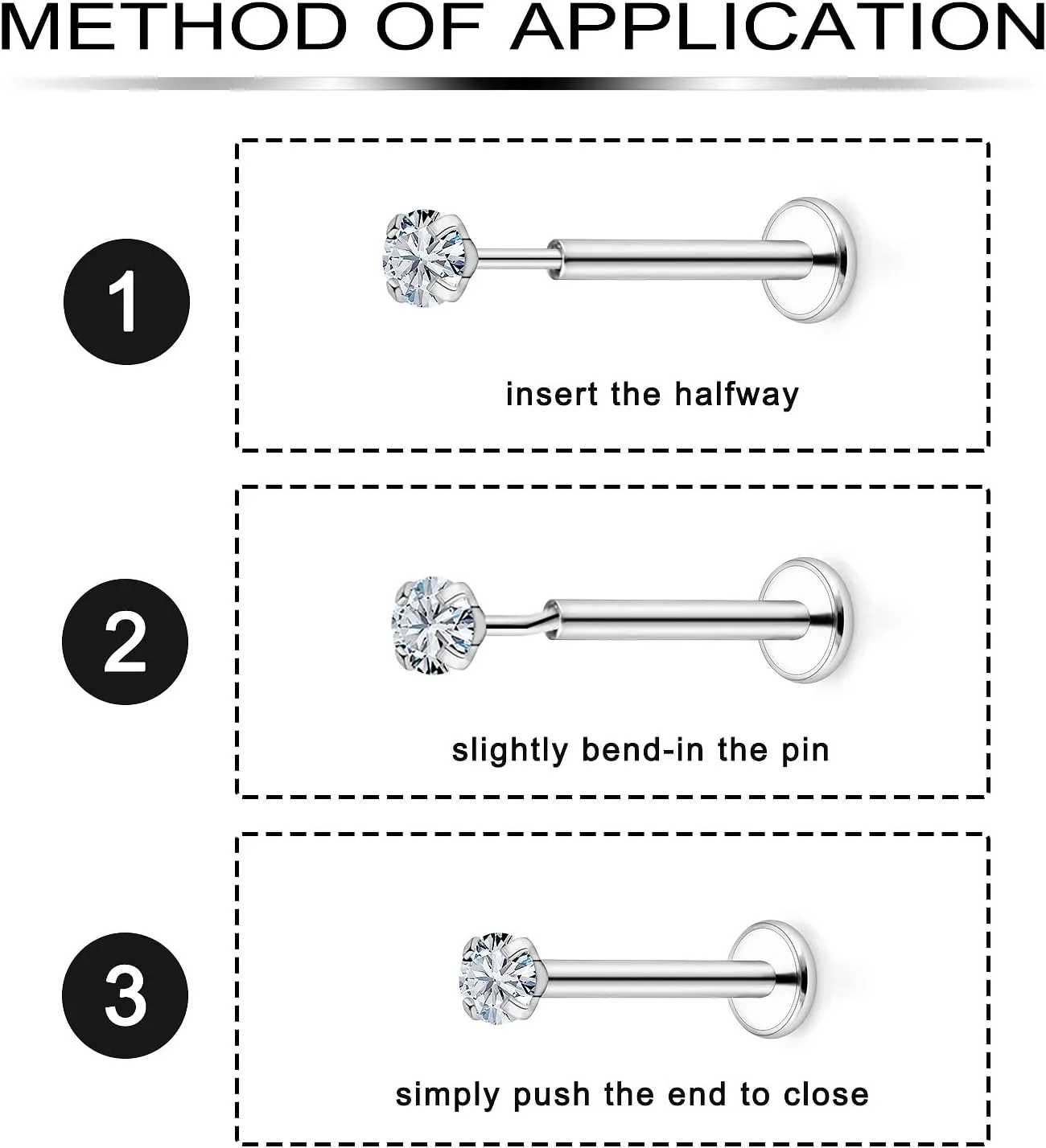 Ftovosyo 20G 18G Threadless Push in Nose Rings Studs Surgical Steel Pushin Nose Stud 1.5mm 2mm 2.5mm 3mm Round Crystal Nose Piercing Jewelry for Women Men