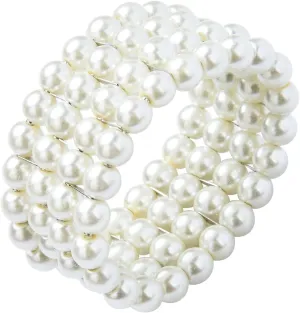 Fuqimanman2020 4pcs Colorful Simulated Pearl Stretch Bracelets Set Strand Stacked Elastic Multilayer Bangle for Women Bridal Wedding Party 1920s Retro Jewelry