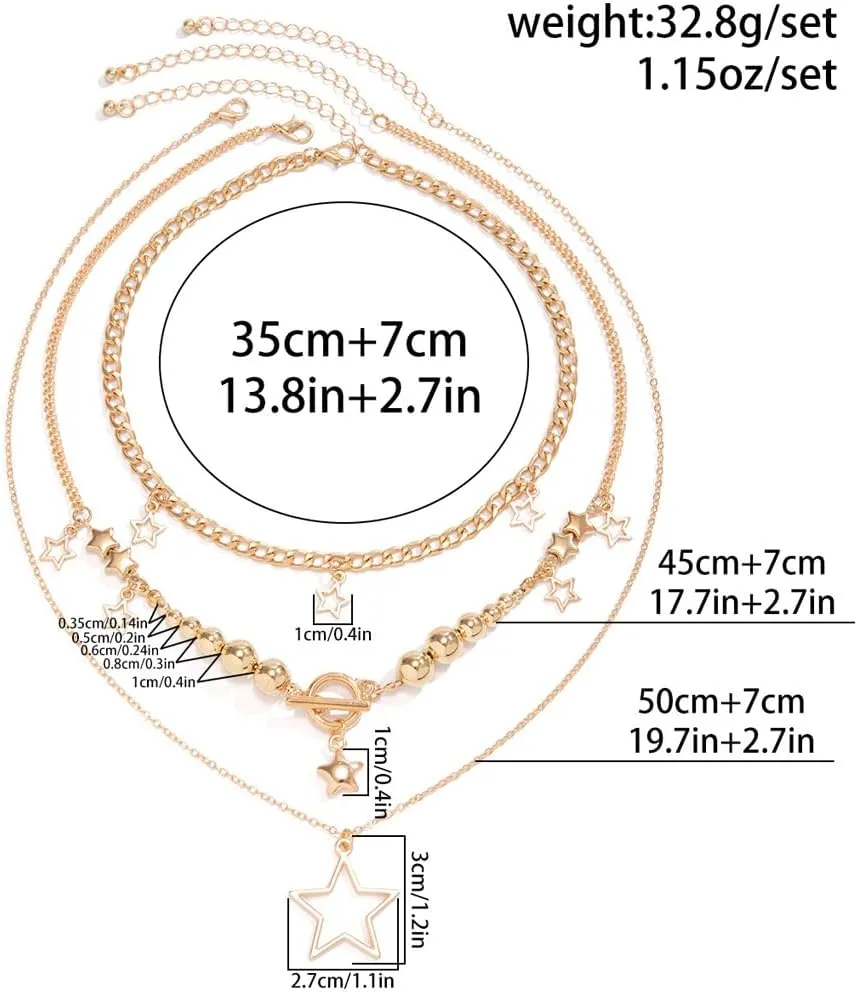 FUTIMELY Layered Star Pendant Bead Necklace Set,Vintage Plated Gold Small Pentagram Bead Choker,Aesthetic Layering Star Statement Necklaces for Women