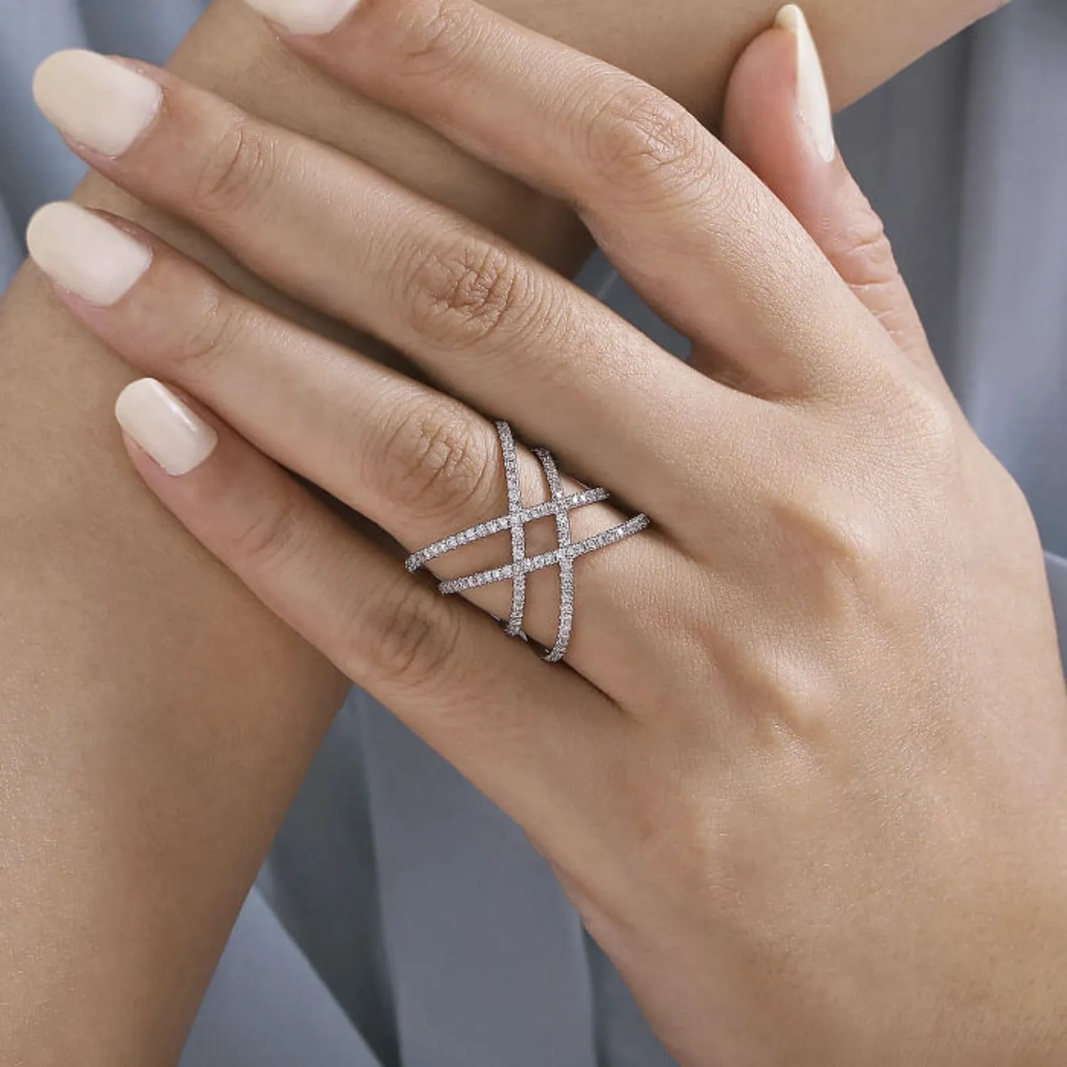 Gabriel & Co. Lusso Criss Cross Contemporary Diamond Fashion Ring