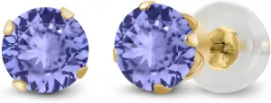 Gem Stone King 1.00 Ct Round Cut Tanzanite Solid 14K White Gold Stud Earrings For Women Men 5mm