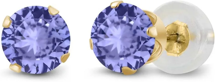 Gem Stone King 1.00 Ct Round Cut Tanzanite Solid 14K White Gold Stud Earrings For Women Men 5mm