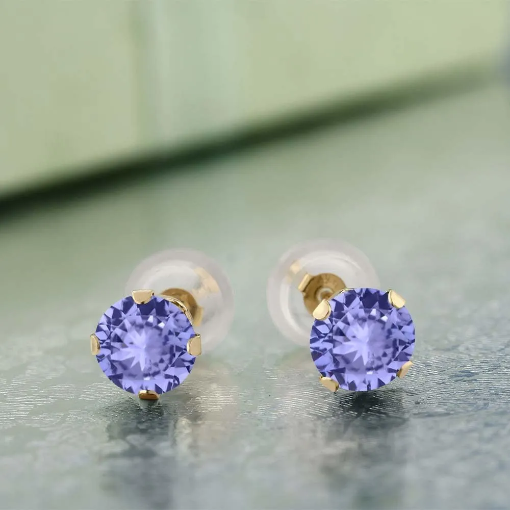 Gem Stone King 1.00 Ct Round Cut Tanzanite Solid 14K White Gold Stud Earrings For Women Men 5mm