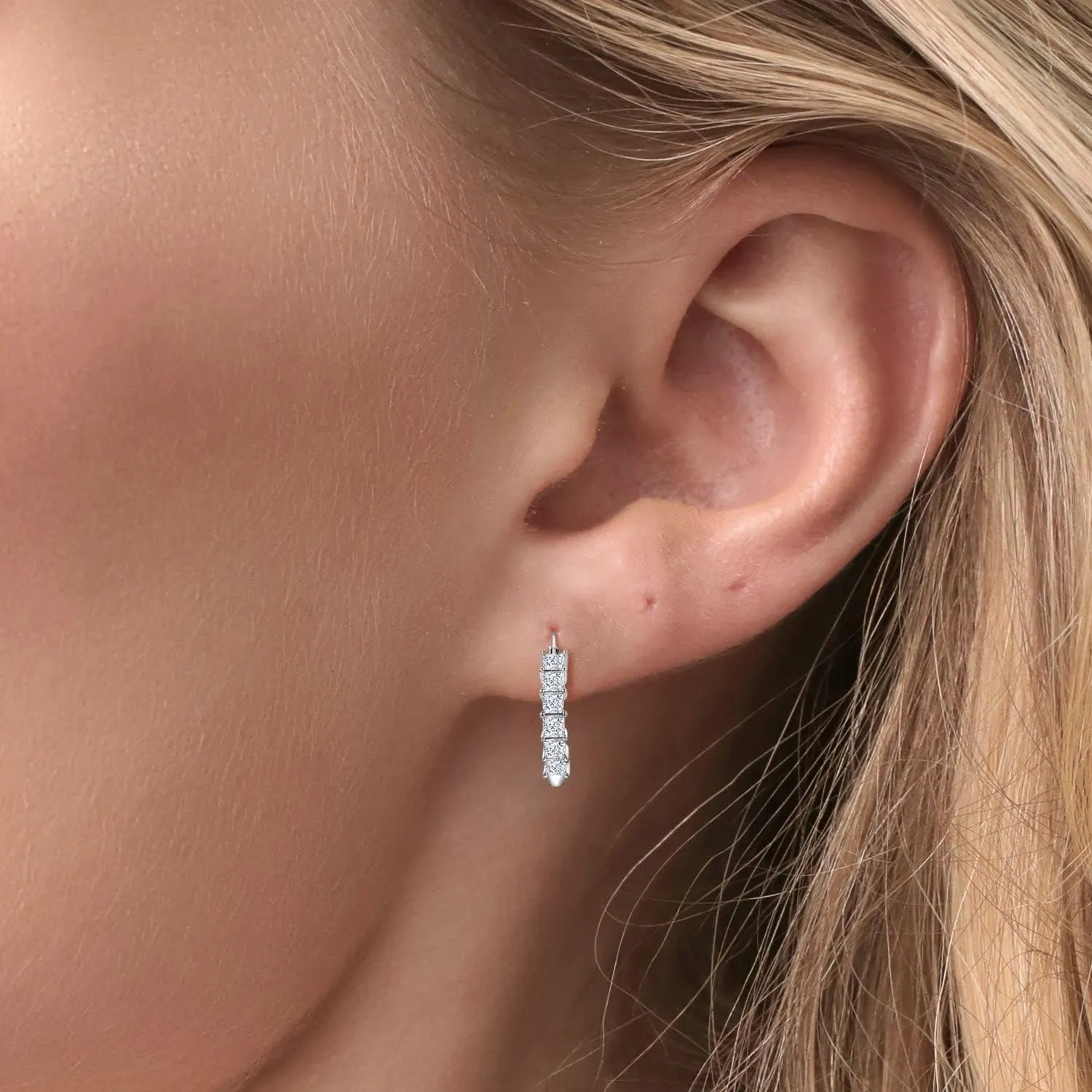 Gem Stone King 1.56 Cttw 18K Gold Plated White Moissanite Huggie Hoop Earrings | Princess Cut 3MM | Diameter 20MM | Gold Earrings for Women