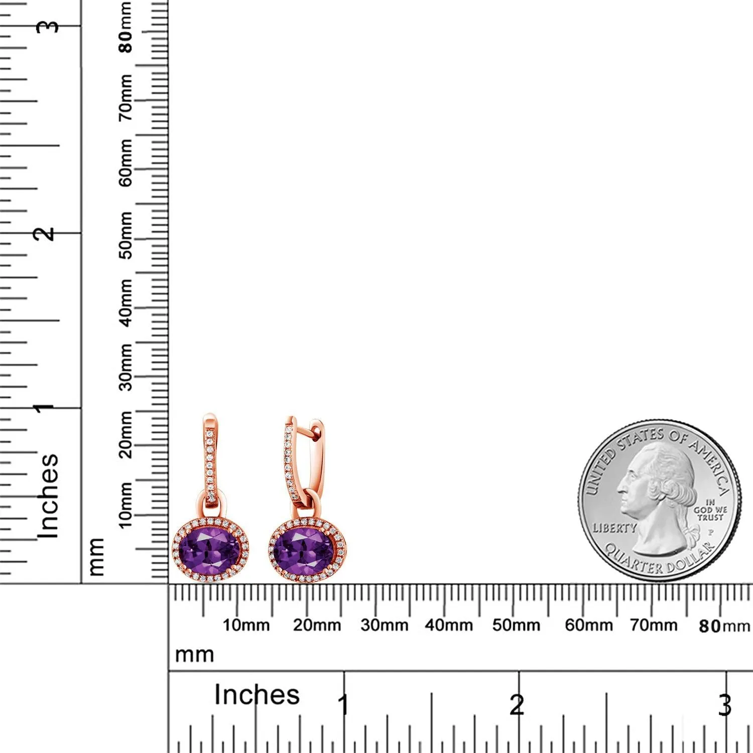 Gem Stone King 18K Rose Gold Gemstone Birthstone Halo Leverback Earrings | Oval 9X7MM | Drop Dangle Earrings for Women | Fine Jewelry Gifts for Her Mom Women Wife