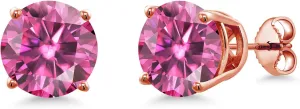 Gem Stone King 18K Rose Gold Plated Silver 10MM Round Gemstone Birthstone Stud Earrings For Women Men