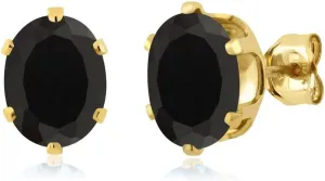 Gem Stone King 18K Yellow Gold Plated Silver Black Onyx Stud Earrings For Women Men (2.18 Cttw, Gemstone Birthstone, Oval 8X6MM)