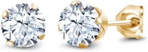 Gem Stone King 18K Yellow Gold Plated Silver Round White Cubic Zirconia 4-Prong Stud Earrings For Women Men (3.00 Cttw, Round 6MM)