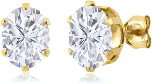 Gem Stone King 3.00 Cttw Oval Moissanite Stud Earrings For Women | 18K Yellow Gold Plated Silver | Oval 8X6MM | Fine Jewelry Gifts for Her Mom Women Wife