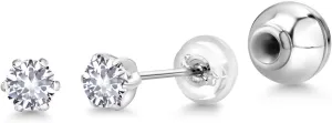 Gem Stone King 3MM Round Gemstone Birthstone Six Prong Platinum Stud Earrings For Women Men