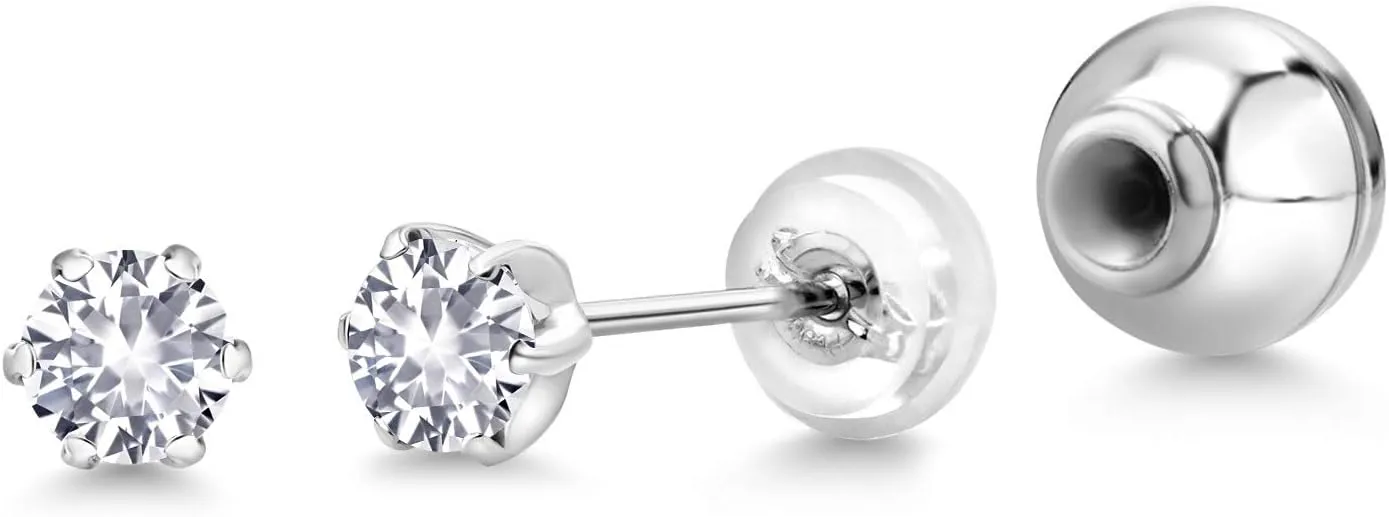 Gem Stone King 3MM Round Gemstone Birthstone Six Prong Platinum Stud Earrings For Women Men