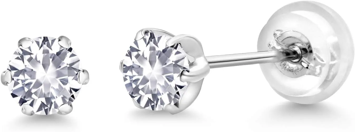 Gem Stone King 3MM Round Gemstone Birthstone Six Prong Platinum Stud Earrings For Women Men