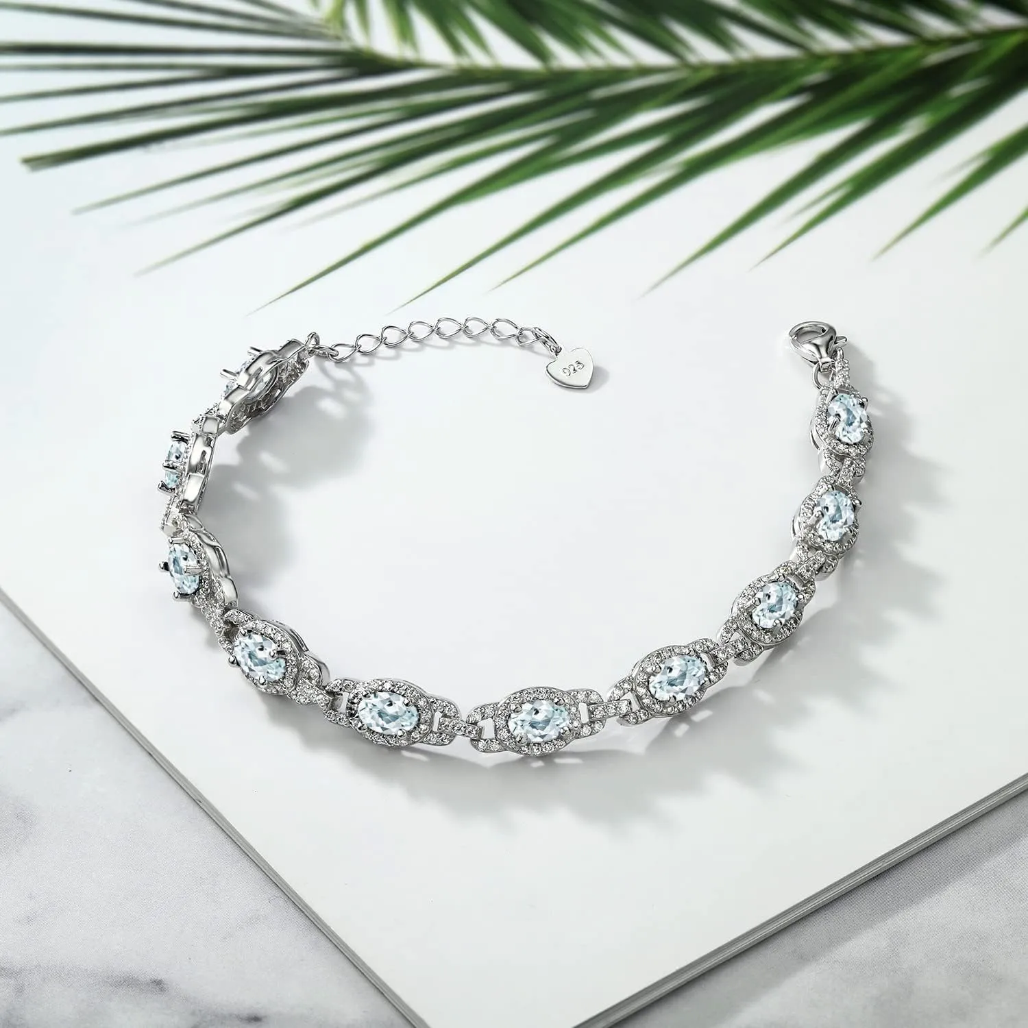 Gem Stone King 925 Sterling Silver Oval Gemstone Birthstone Tennis Bracelet For Women | Oval 6X4MM | 7 Inch With 1 Inch Extender | Fine Jewelry Gifts for Her Mom Women Wife