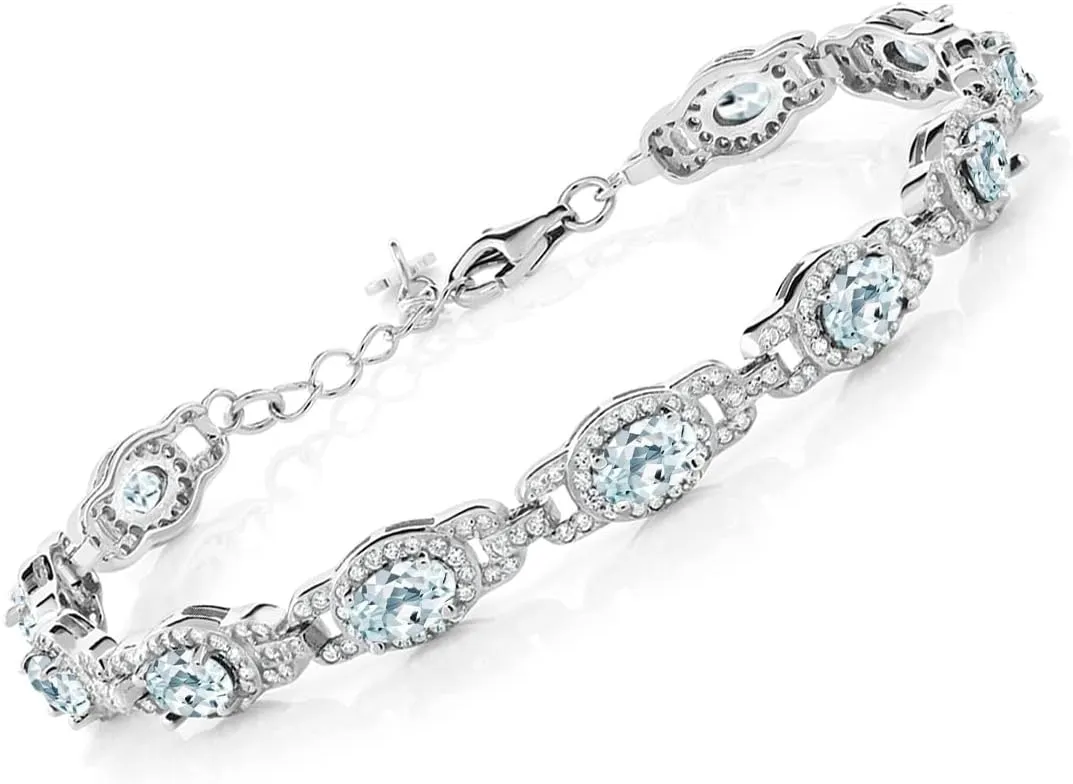 Gem Stone King 925 Sterling Silver Oval Gemstone Birthstone Tennis Bracelet For Women | Oval 6X4MM | 7 Inch With 1 Inch Extender | Fine Jewelry Gifts for Her Mom Women Wife