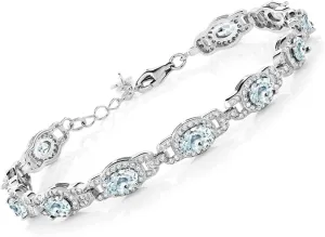 Gem Stone King 925 Sterling Silver Oval Gemstone Birthstone Tennis Bracelet For Women | Oval 6X4MM | 7 Inch With 1 Inch Extender | Fine Jewelry Gifts for Her Mom Women Wife