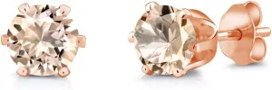 Gem Stone King Peach Morganite Rose Gold Plated Stud Earrings For Women Men | 1.20 Cttw | Gemstone October Birthstone | Round 6MM