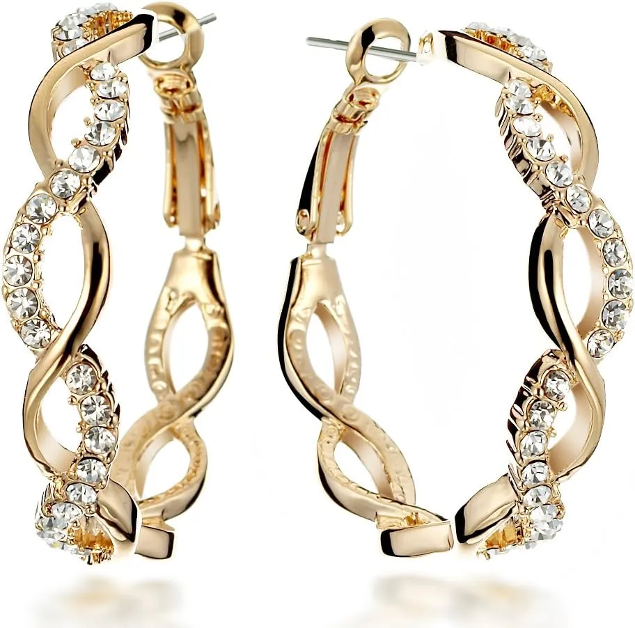 Gemini Women 18K Rose Gold Plated Crystal Round Big Hoop Pierced Earring birthday Gift Sz 4cm Diameter
