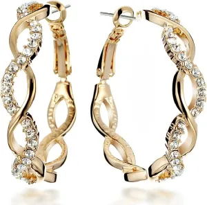 Gemini Women 18K Rose Gold Plated Crystal Round Big Hoop Pierced Earring birthday Gift Sz 4cm Diameter