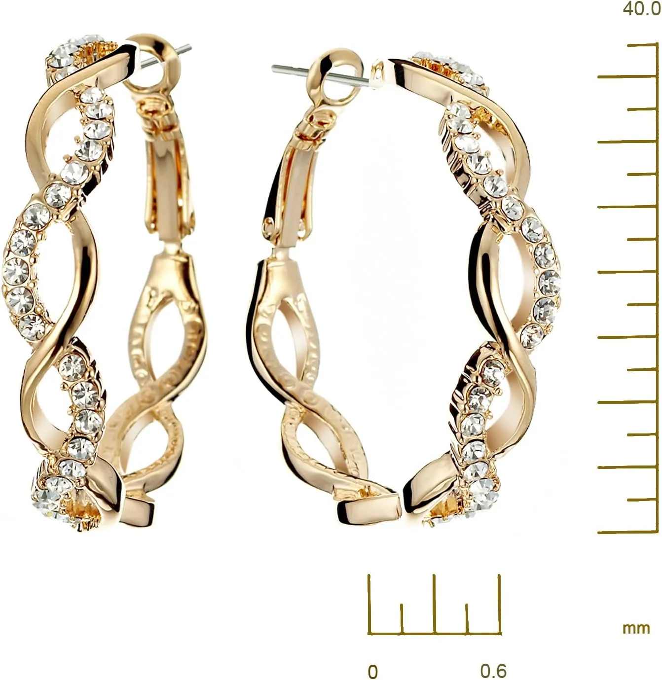 Gemini Women 18K Rose Gold Plated Crystal Round Big Hoop Pierced Earring birthday Gift Sz 4cm Diameter