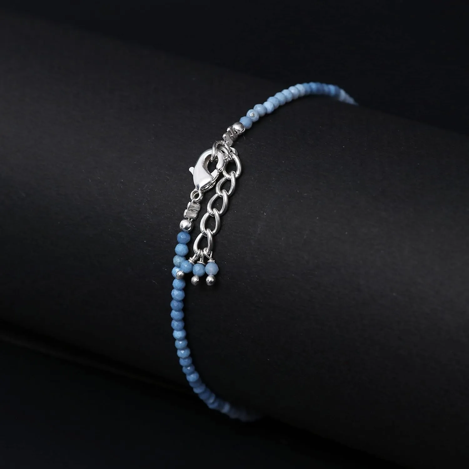 Gempires Natural Blue Opal Beaded Bracelets Lightweight Crystal Jewelry Hypoallergenic 8 Inch Silver Plated Gemstones Bracelets Jewelry Gifts For Women