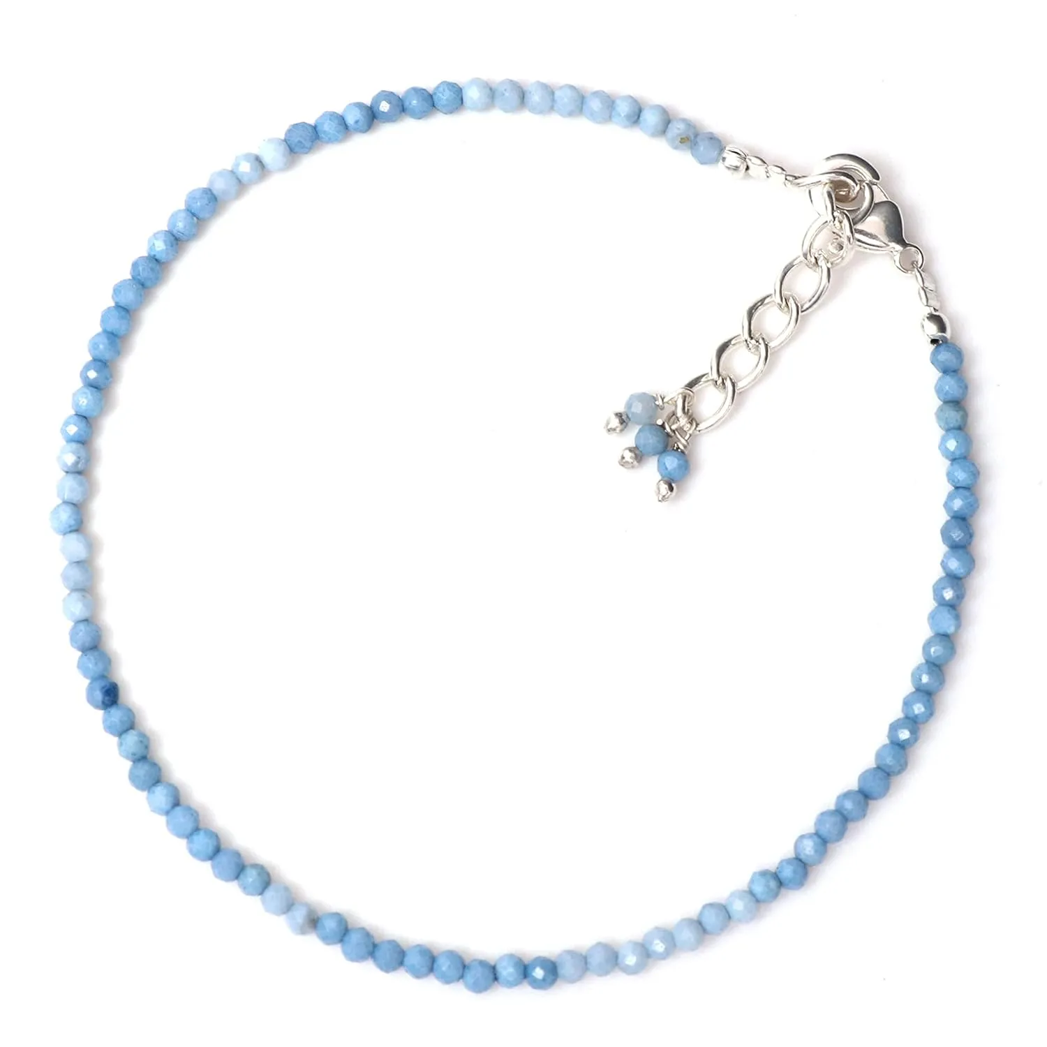 Gempires Natural Blue Opal Beaded Bracelets Lightweight Crystal Jewelry Hypoallergenic 8 Inch Silver Plated Gemstones Bracelets Jewelry Gifts For Women