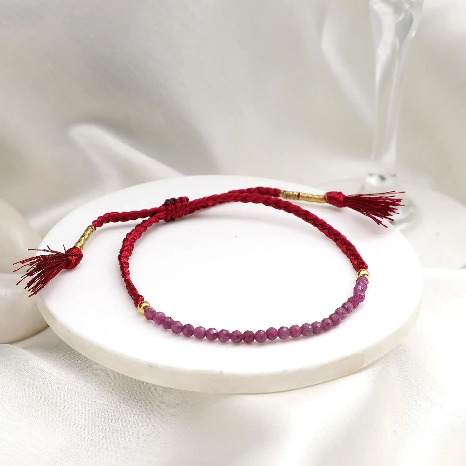 Gempires Natural Pink Ruby Beads Braided Bracelets July Birthstone Gemstone Jewelry Friendship Bracelets For Women Elegant Lightweight Handmade Jewelry