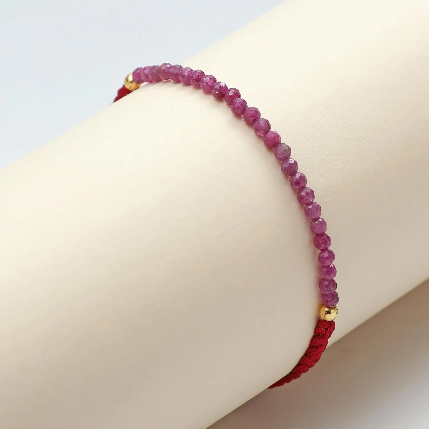 Gempires Natural Pink Ruby Beads Braided Bracelets July Birthstone Gemstone Jewelry Friendship Bracelets For Women Elegant Lightweight Handmade Jewelry