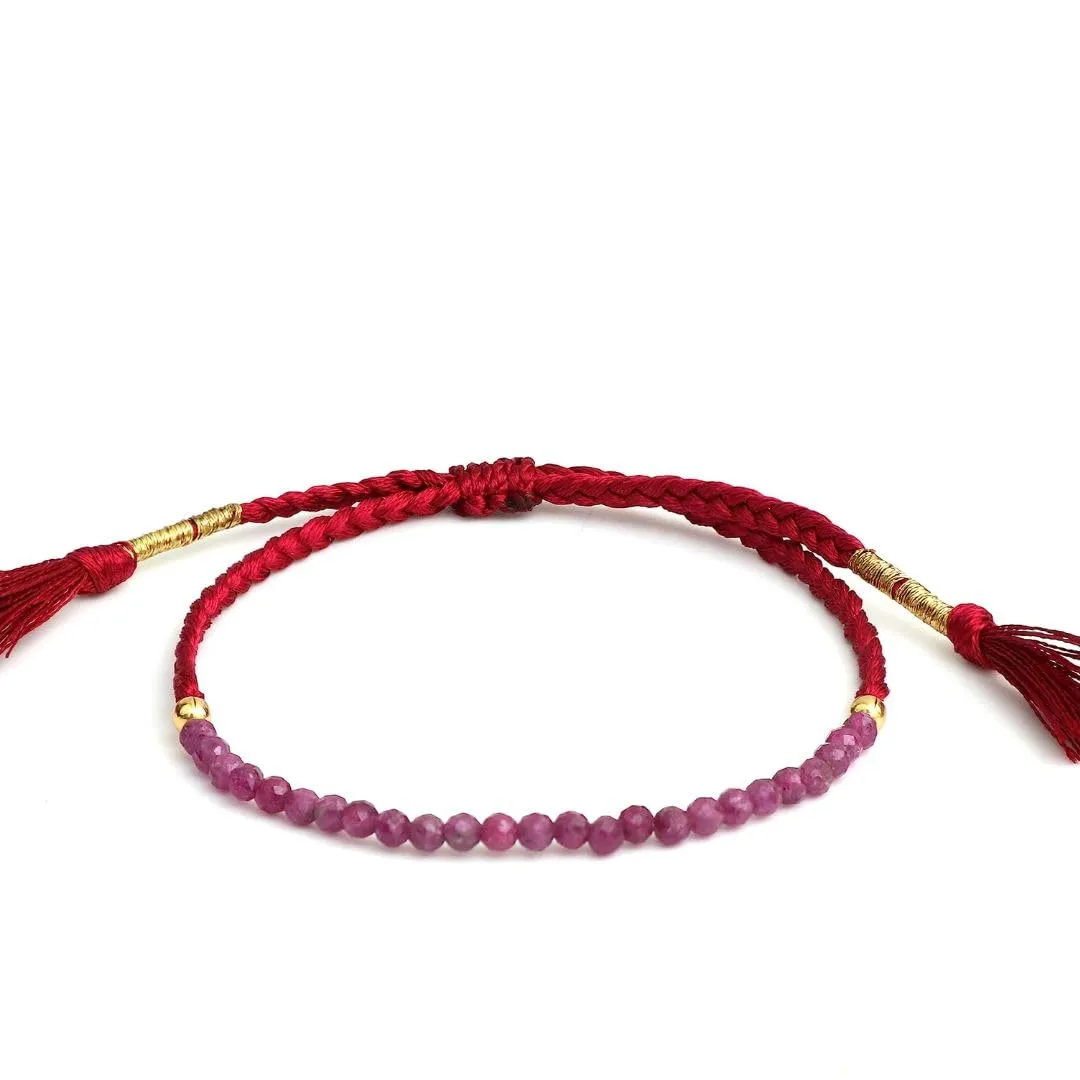 Gempires Natural Pink Ruby Beads Braided Bracelets July Birthstone Gemstone Jewelry Friendship Bracelets For Women Elegant Lightweight Handmade Jewelry