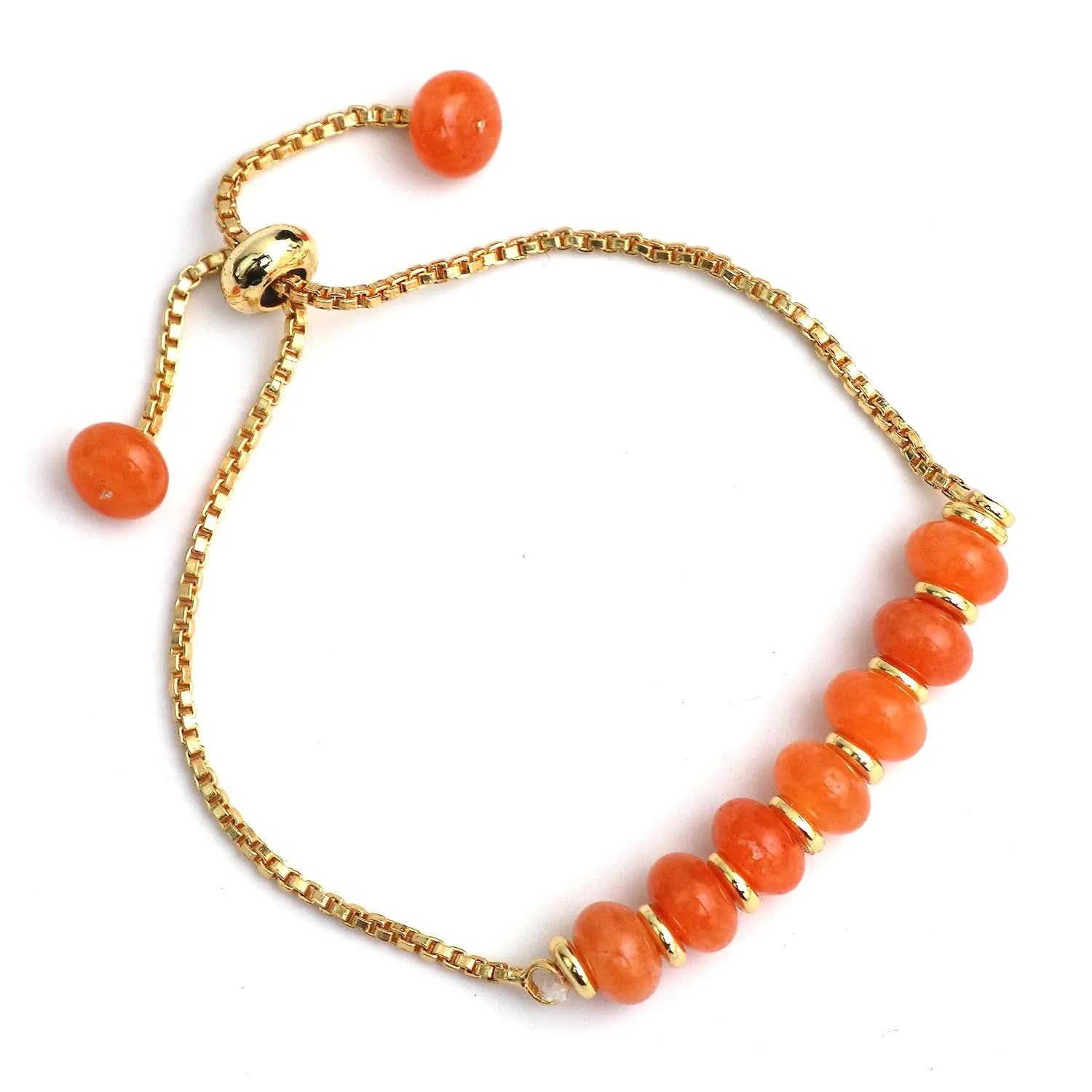 Gempires Orange Carnelian Round Beaded Bracelet Handmade Lightweight Crystal Jewelry Hypoallergenic 6-8 Inch Gold Plated Slider Bracelets For Women