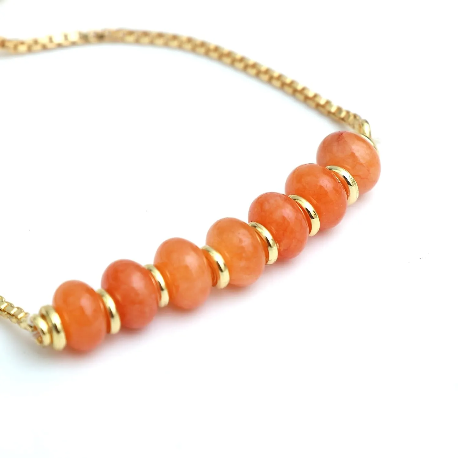 Gempires Orange Carnelian Round Beaded Bracelet Handmade Lightweight Crystal Jewelry Hypoallergenic 6-8 Inch Gold Plated Slider Bracelets For Women