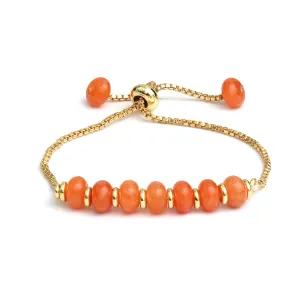 Gempires Orange Carnelian Round Beaded Bracelet Handmade Lightweight Crystal Jewelry Hypoallergenic 6-8 Inch Gold Plated Slider Bracelets For Women