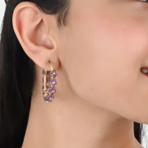Gempires Purple Amethyst Beaded Earrings Febuary Birthstone Handmade Jewelry Hypoallergenic Gold Plated Wire Wrapped Gemstone Earrings For Women