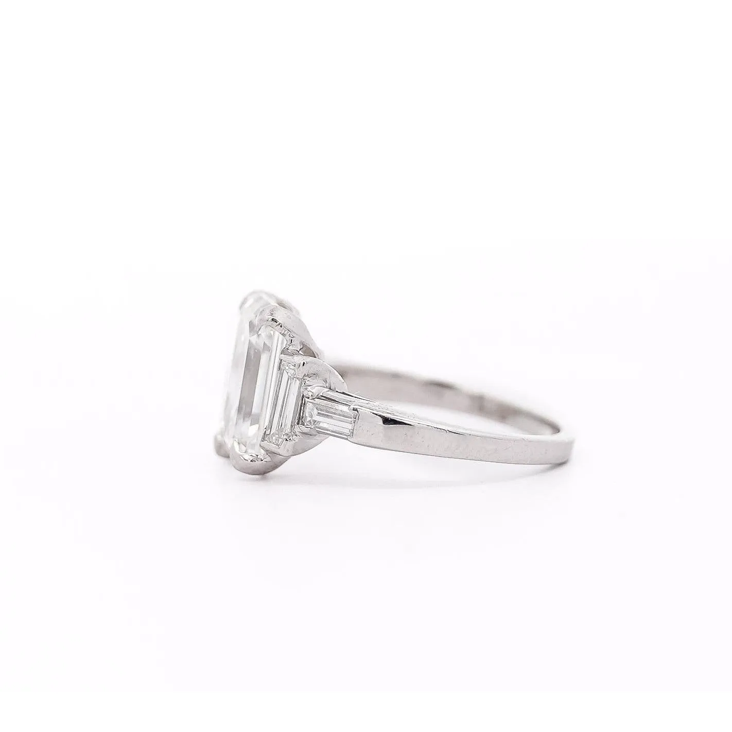 GIA Certified 4.51 Carat Emerald Cut Lab Grown Diamond in Vintage Platinum Ring