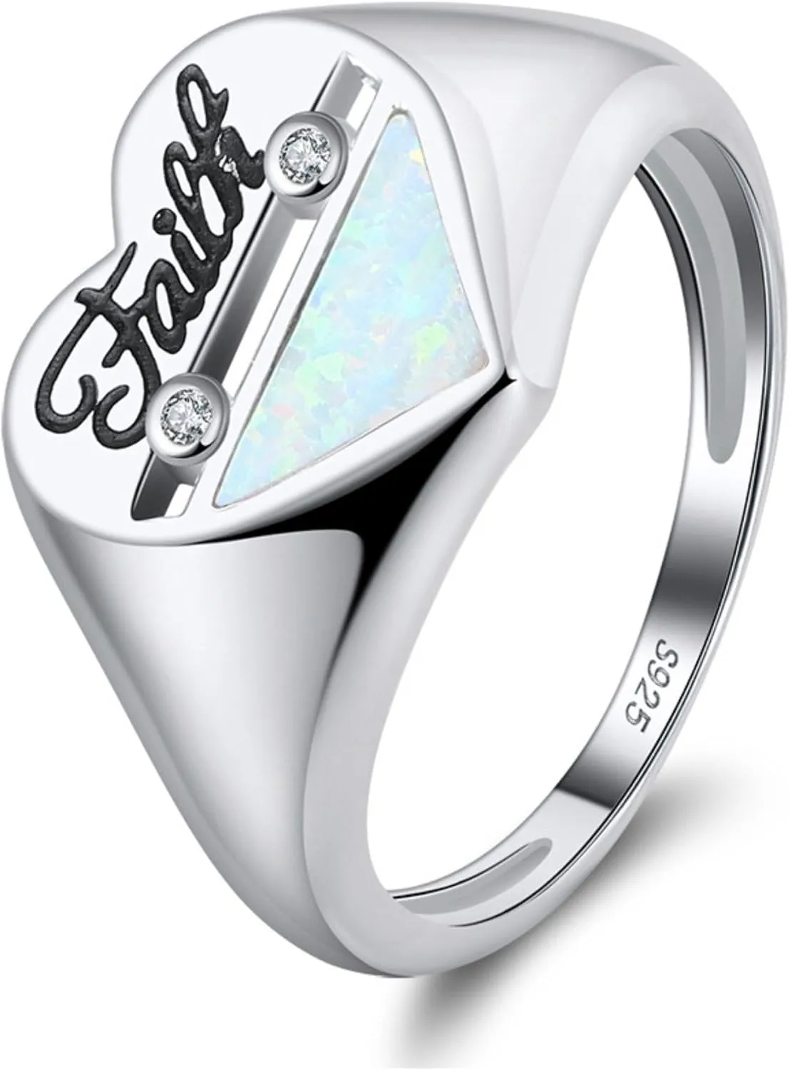 Ginger Lyne Collection Heart Ring for Women Sterling Silver Engraved Faith Created Australian Fire Opal Clear Cubic Zirconia