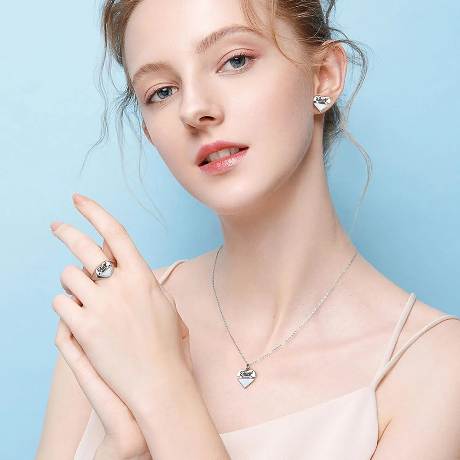 Ginger Lyne Collection Heart Ring for Women Sterling Silver Engraved Faith Created Australian Fire Opal Clear Cubic Zirconia