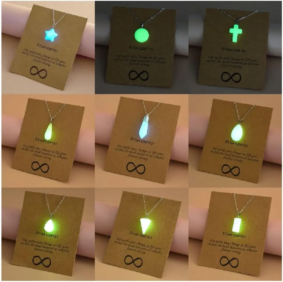 Glow in The Dark Crystal Pendant Necklace, Luminous Hexagonal Moonstone, Fluorescent Stone, Glowing Gemstone Cross Crystal Charms (Circular)