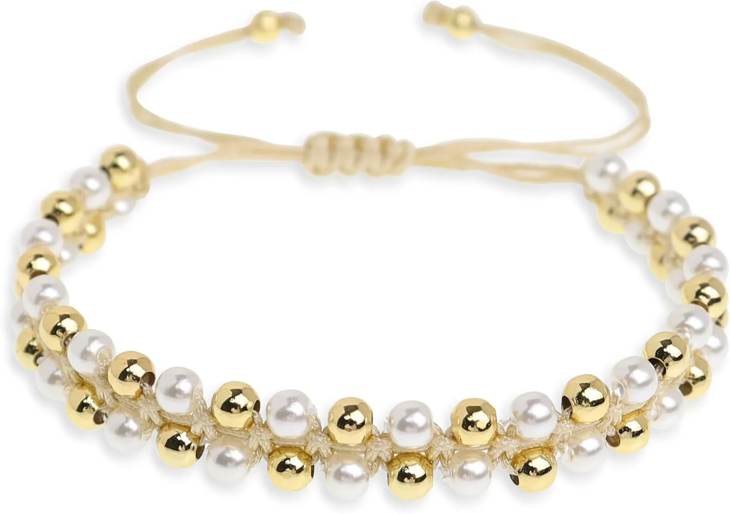 Gold Ball Beads String Bracelets for Women, Charm Handmade Adjustable Boho Braided Rope Friendship Bracelet Summer Beach Jewelry Gift