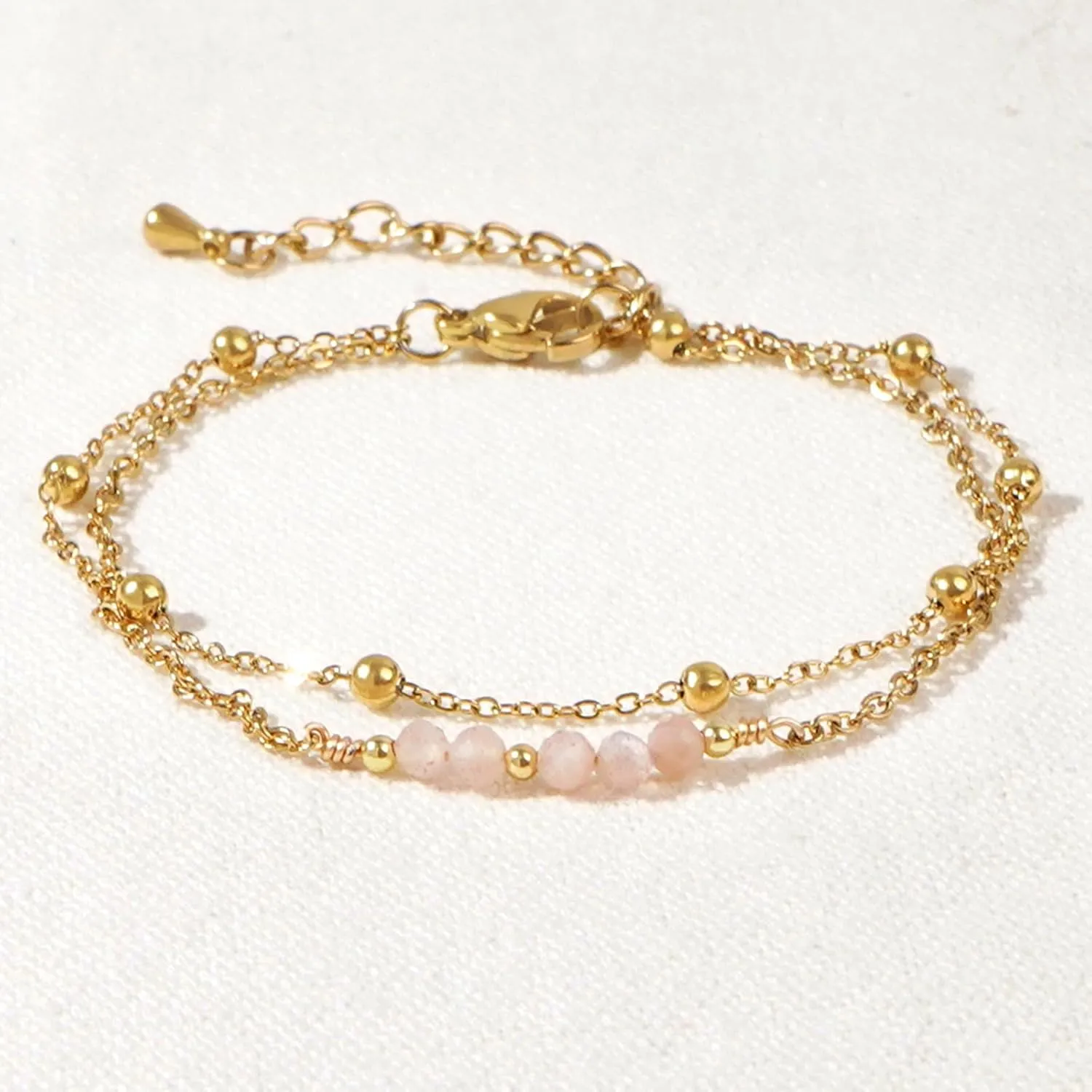 Gold Beaded Layered Chain Bracelets for Women, Dainty Boho Crystal Stone Beads Adjustable Stackable Bracelet Prom Wedding Friendship Jewelry Gift