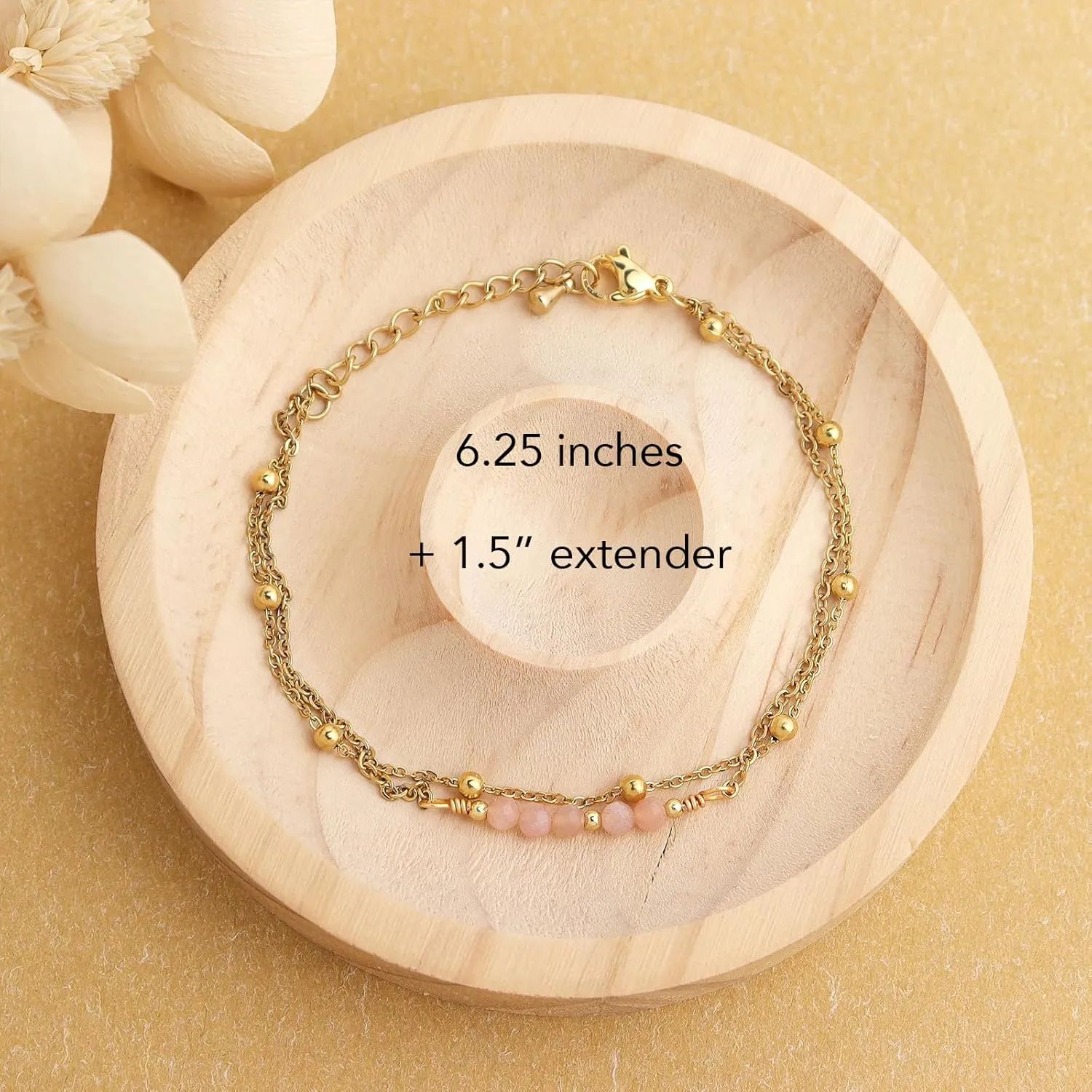 Gold Beaded Layered Chain Bracelets for Women, Dainty Boho Crystal Stone Beads Adjustable Stackable Bracelet Prom Wedding Friendship Jewelry Gift