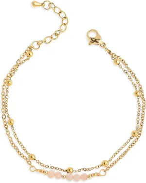 Gold Beaded Layered Chain Bracelets for Women, Dainty Boho Crystal Stone Beads Adjustable Stackable Bracelet Prom Wedding Friendship Jewelry Gift