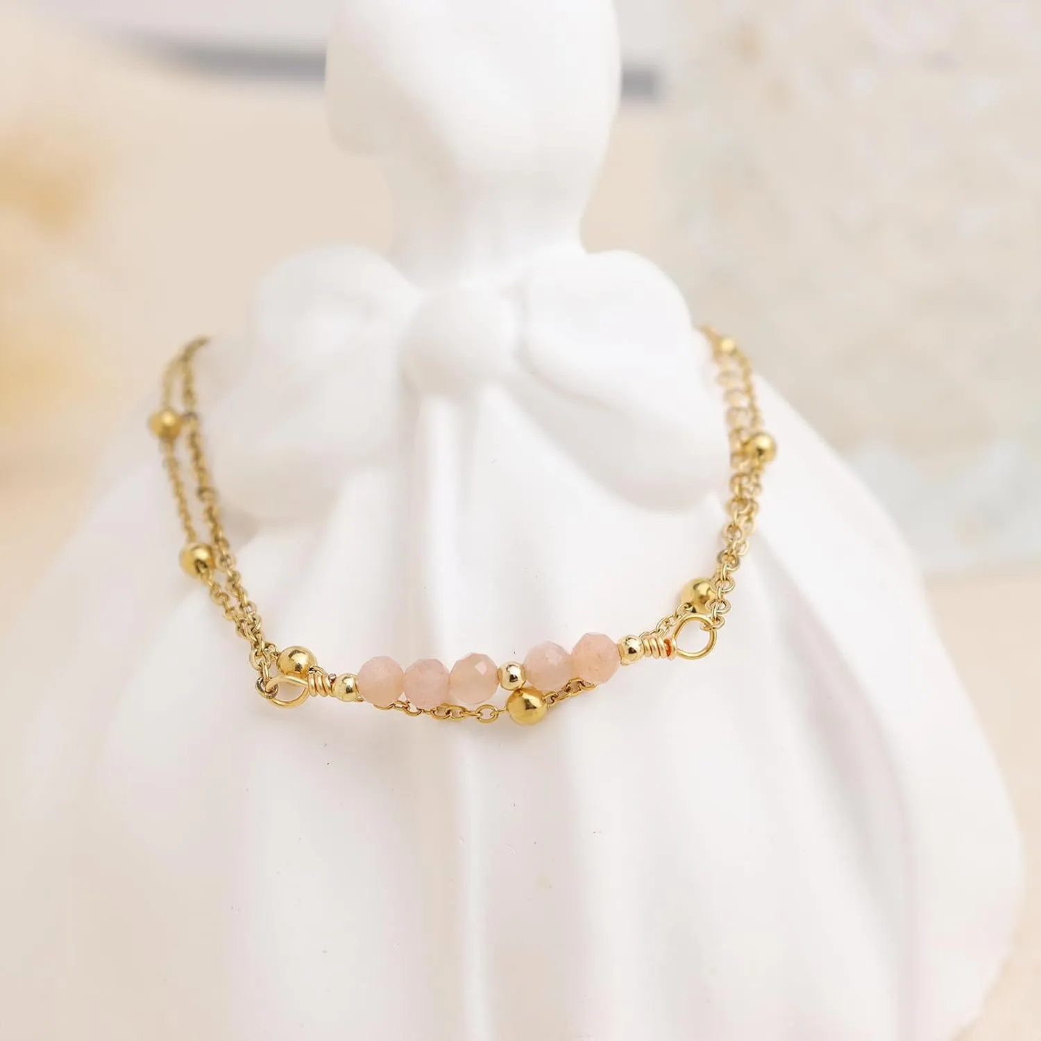 Gold Beaded Layered Chain Bracelets for Women, Dainty Boho Crystal Stone Beads Adjustable Stackable Bracelet Prom Wedding Friendship Jewelry Gift