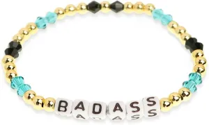 Gold Beaded Stretch Bracelets for Women Badass Letter Crystal Green Beads Bracelet