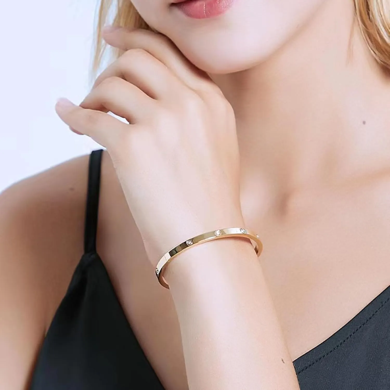 Gold Bracelets for Women,Chunky Open Hoop Earrings for Women,14K Gold Plated Friendship Bracelets Bangle Stainless Steel Jewelry Sets Valentines Christmas Gifts for Women