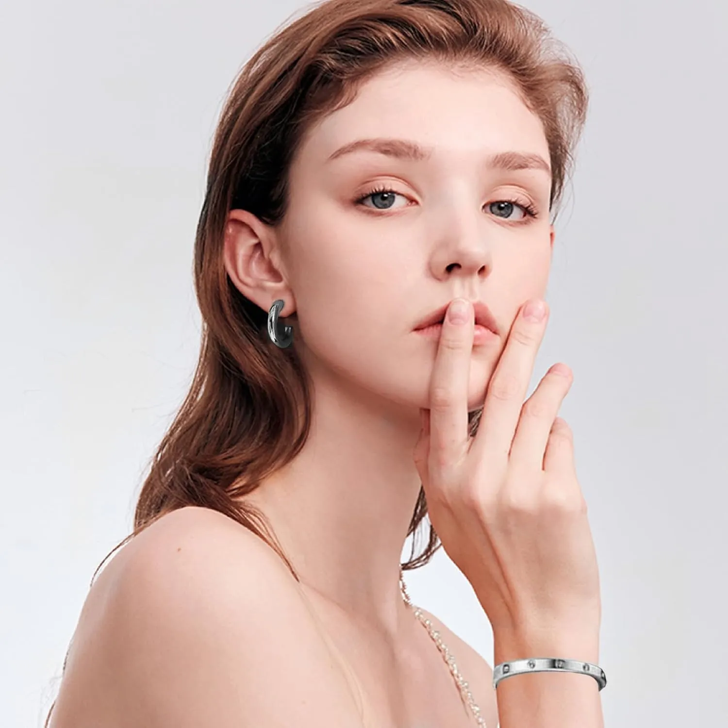 Gold Bracelets for Women,Chunky Open Hoop Earrings for Women,14K Gold Plated Friendship Bracelets Bangle Stainless Steel Jewelry Sets Valentines Christmas Gifts for Women