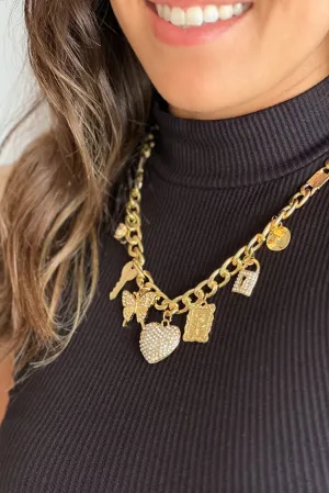 Gold Chain Necklace With Rhinestone Charms