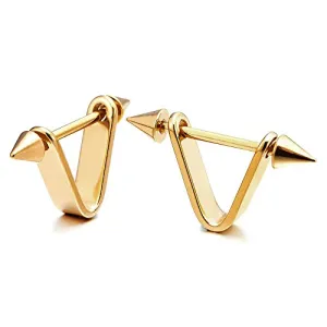 Gold Color Spike Triangle Huggie Hinged Hoop Earrings for Men Women, Stainless Steel, 2pcs